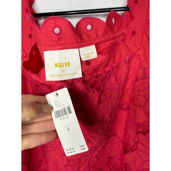 NEW Maeve for Anthropologie Red Coral Eyelet Tank Top Size Medium - Picture 8 of 8